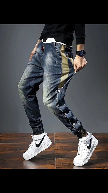 Mens Jeans Harem Pants Fashion Pockets Desinger Loose fit Baggy Moto Jeans