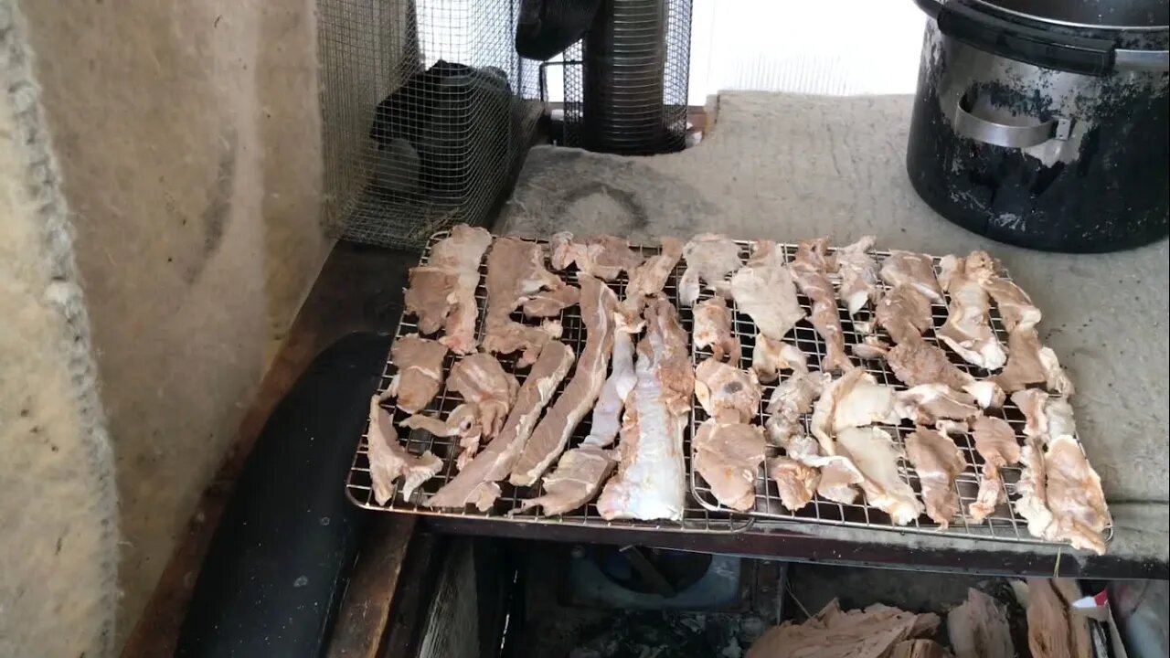 Winter Lamb Jerky Over Wood Stove