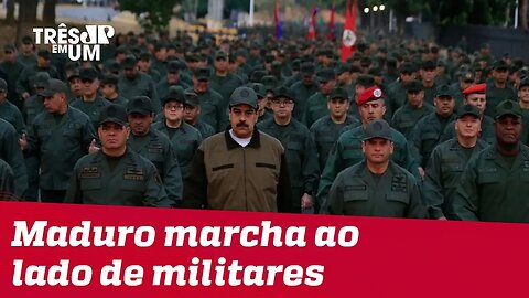 Ditador Nicolás Maduro marcha ao lado de militares para reafirmar apoio das tropas