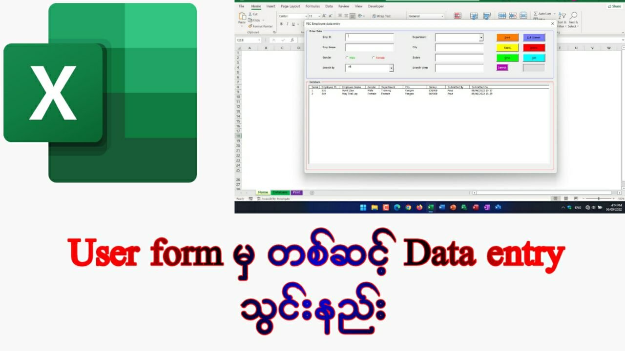 User Form မှ တစ်ဆင့် Data Entry သွင်းနည်း