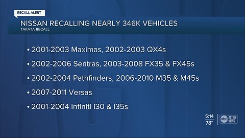 Nissan adds nearly 346K vehicles to Takata recall saga