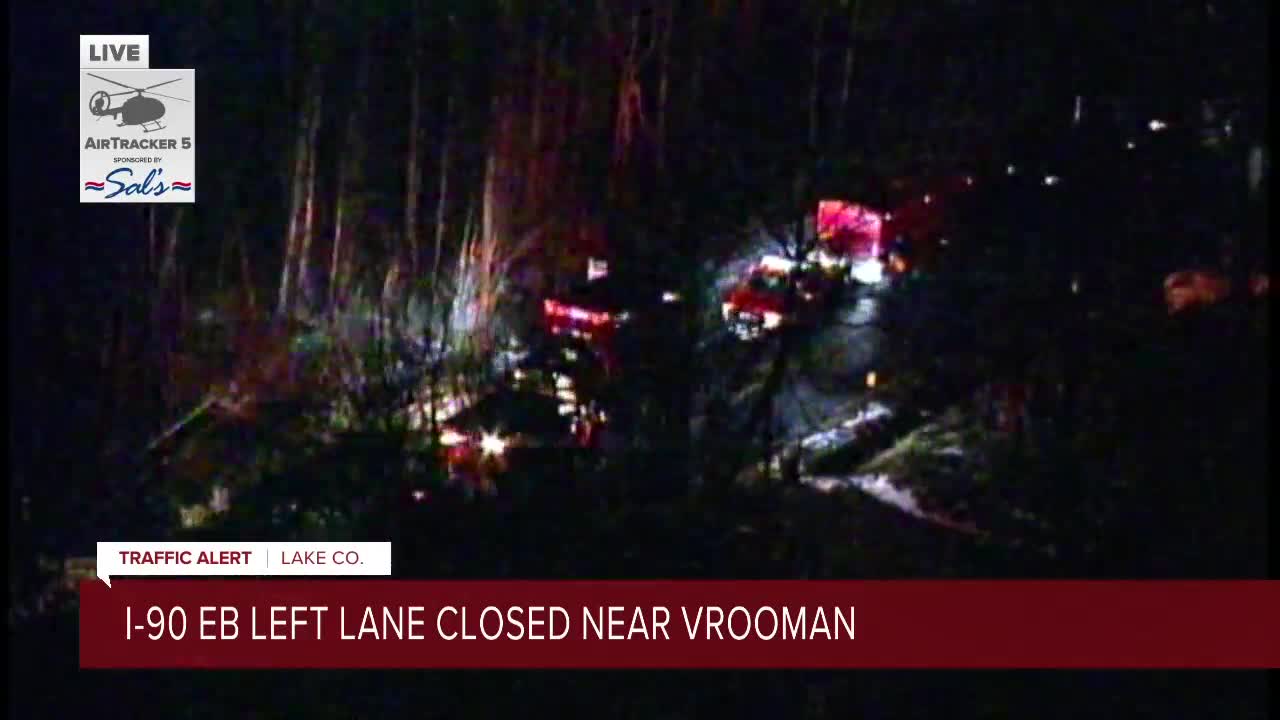 Police activity blocks left lane of I-90 EB just after Vrooman Road in Lake County