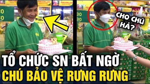 Bất ngờ 'NHẬN BÁNH KEM' ngày sinh nhật, chú bảo vệ vui QUÊN MỞ KHẨU TRANG khi thổi nến.