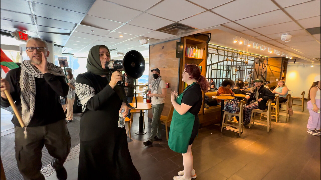 Pro-Palestine Protesters Enter Starbucks in Ann Arbor, Michigan