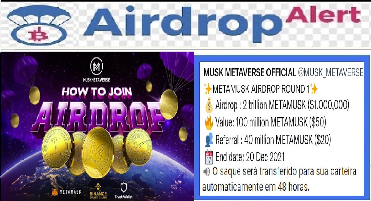 【Aidrop METAMUSK】Ganhe 100 milhões METAMUSK ($50) | Ref. 40 Milhões ($20) | Paga 48 horas | #Crypto