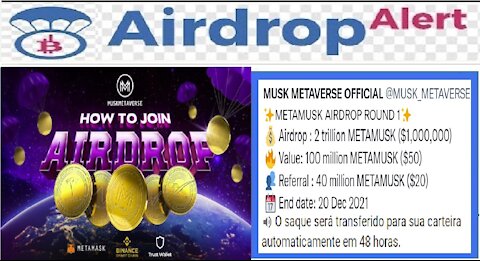 【Aidrop METAMUSK】Ganhe 100 milhões METAMUSK ($50) | Ref. 40 Milhões ($20) | Paga 48 horas | #Crypto