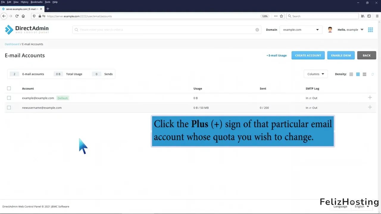 How to change your email account quota in DirectAdmin FelizHosting