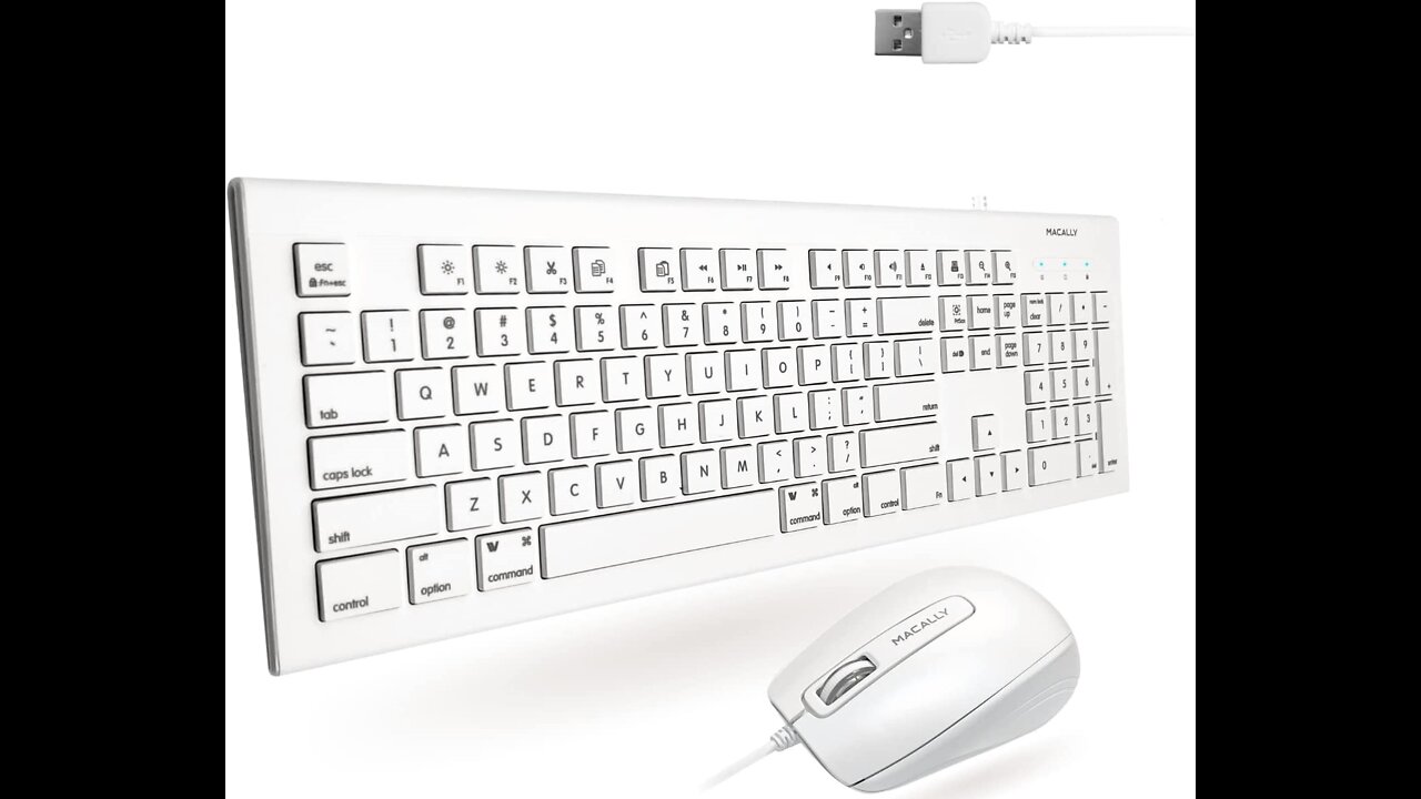 Macally 104 Key USB Wired Keyboard & Mouse Combo with Apple Shortcut Keys for Mac, iMac, MacBook