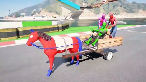 GTA 5 Gameplay Ragdolls Red Spiderman Horse On Spiderman Color Bridge Parkour Funny Moments Fails $$