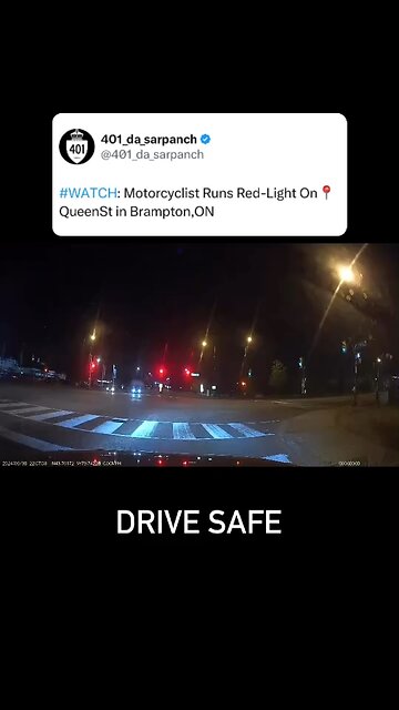 Motorcyclist Runs Red Light in Brampton