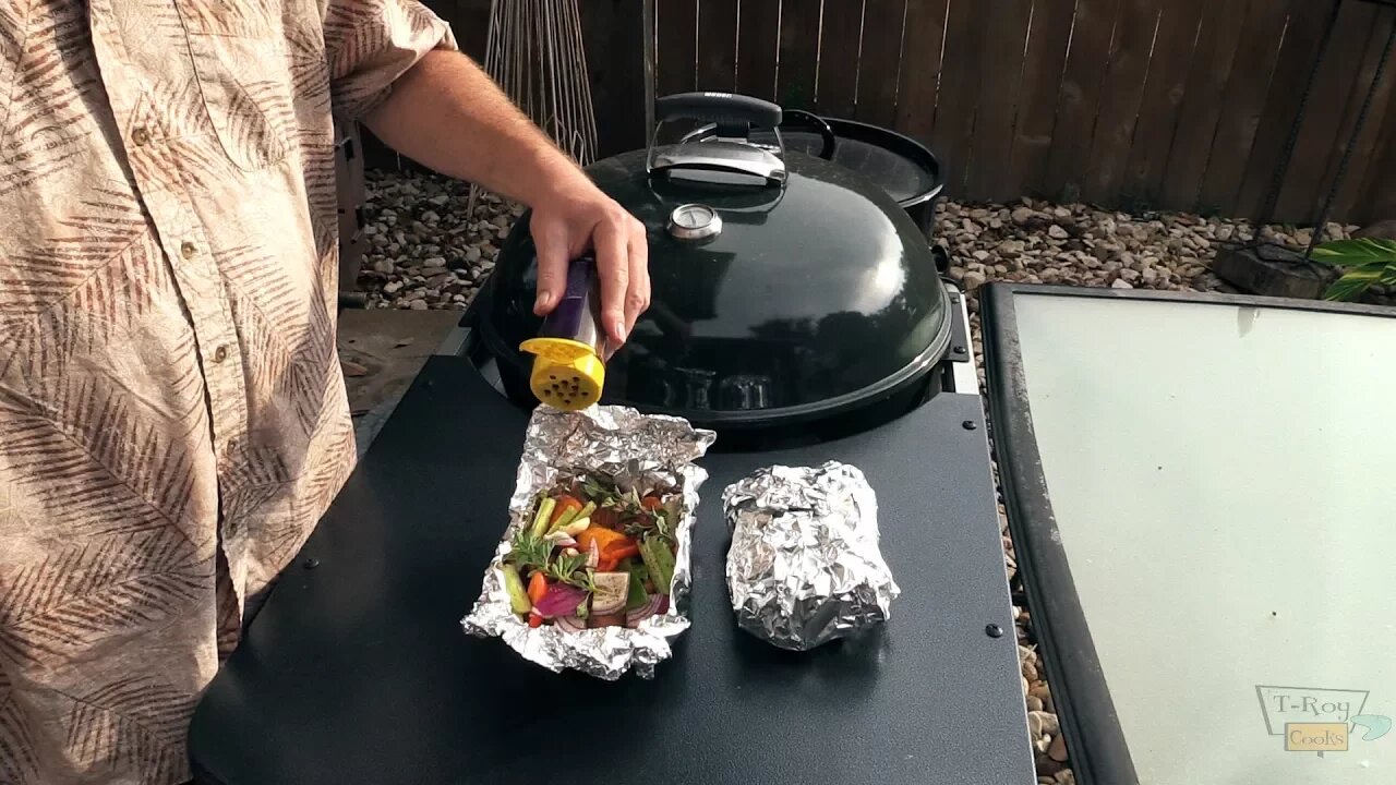 Beer Braised Sausage & Peppers Hobo Pack on Weber Kettle Performer