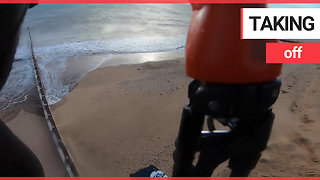 Video shows kite surfer "flying" for 200m over a sand spit