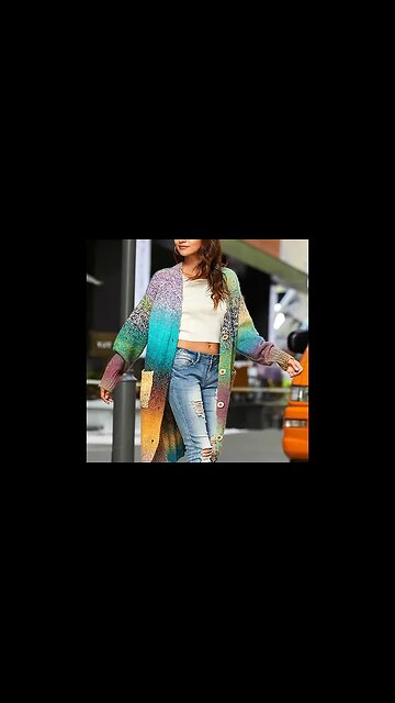 GRADIENT BUTTON DOWN DUSTER CARDIGAN WITH POCKETS