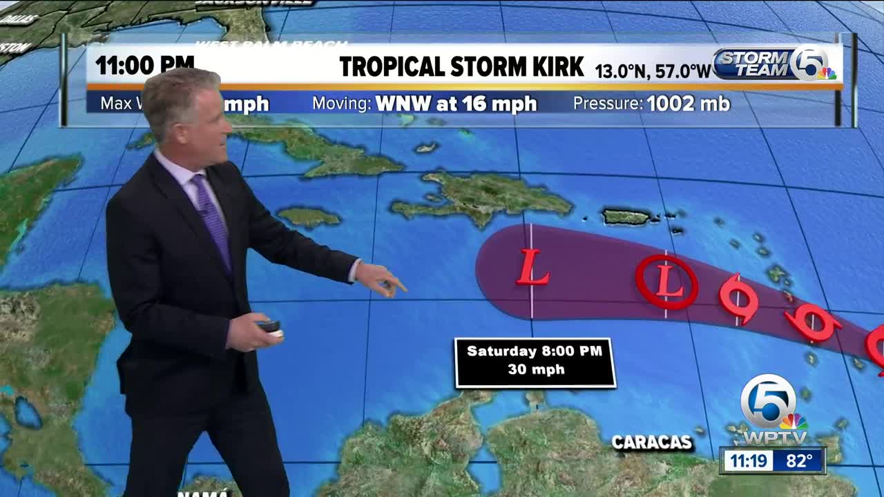 Tropical Storm Kirk's winds now at 50 mph