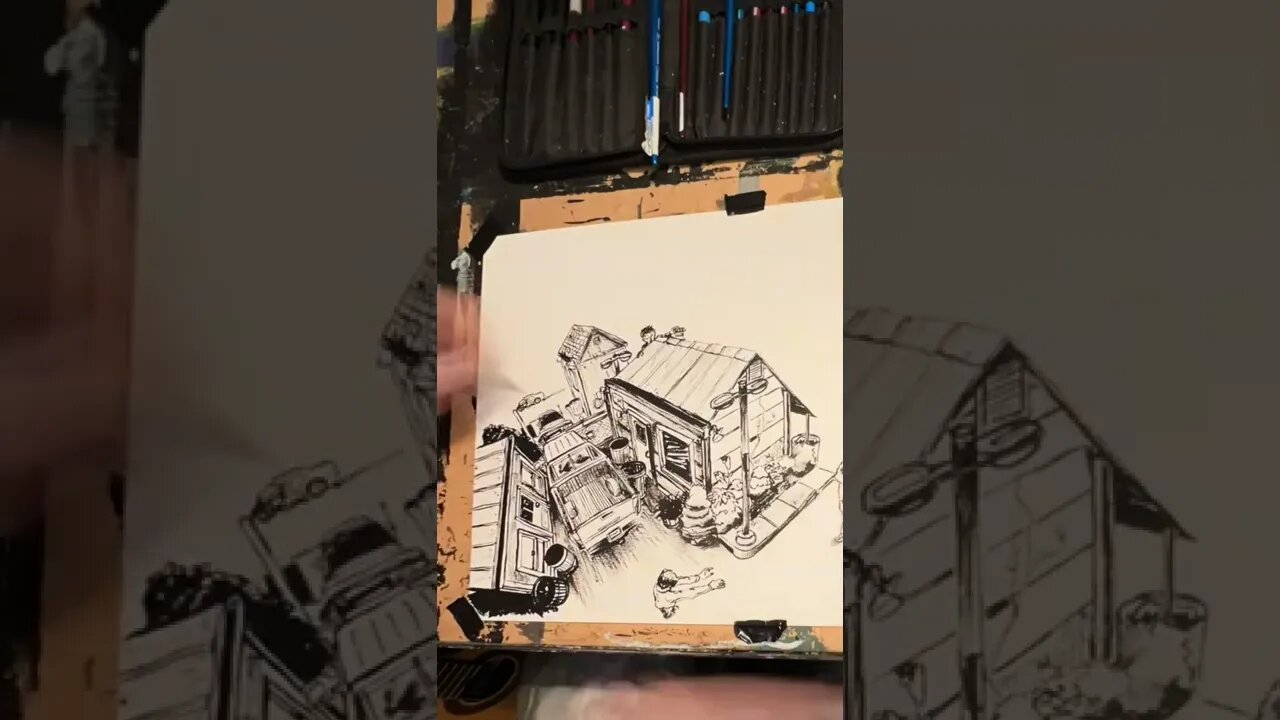 Drawing a zombie infested town ✍️😵💫#shorts