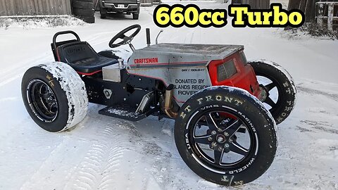 Turbo EFI 660 Lawnmower Driving In The Snow. Installed A 2 Step For Huge Flames