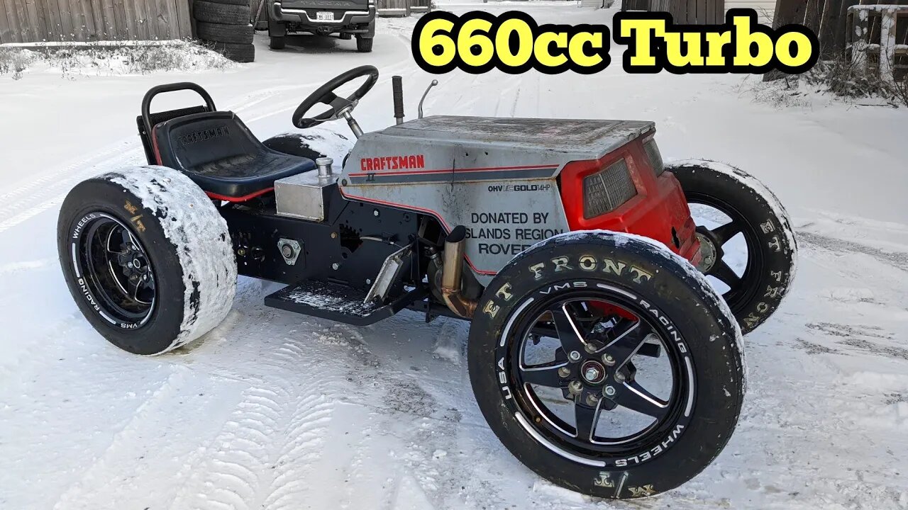 Turbo EFI 660 Lawnmower Driving In The Snow. Installed A 2 Step For Huge Flames