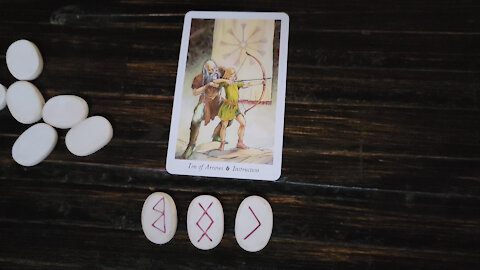 Tarot And Rune Cast (10 of arrows, Berkano, Inguz, Kenaz)