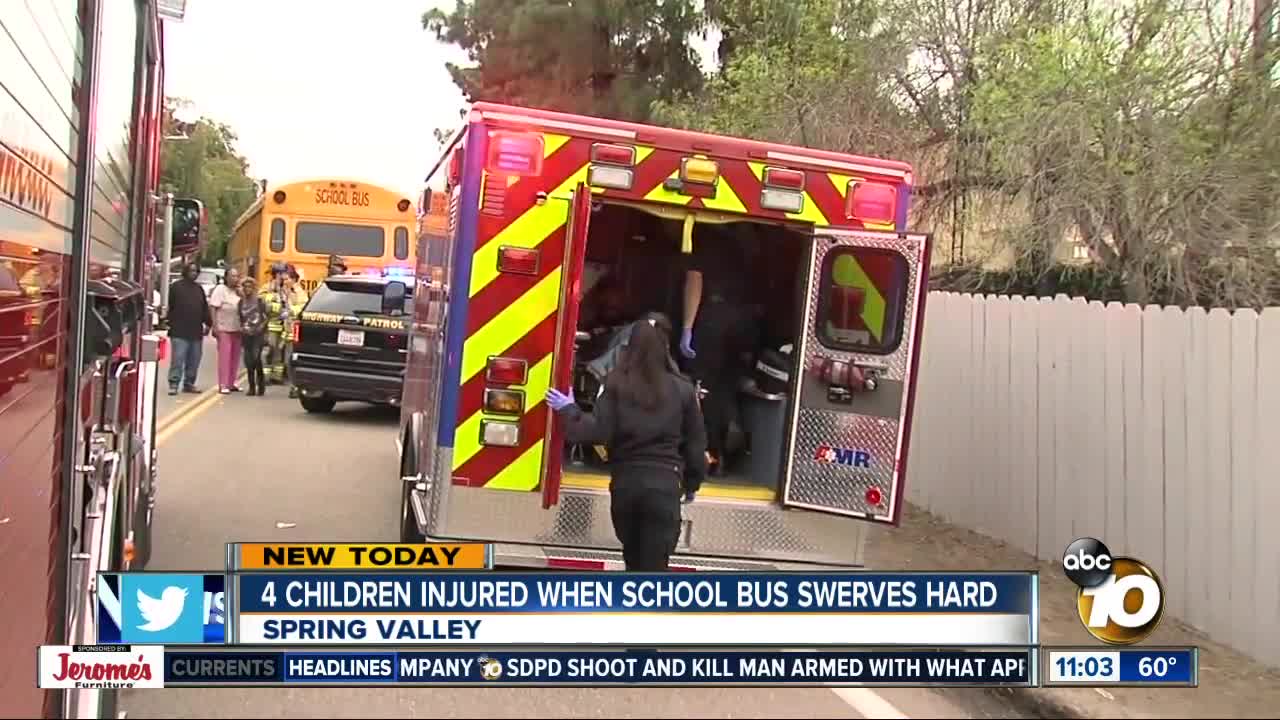 Students hurt after bus swerves to avoid car