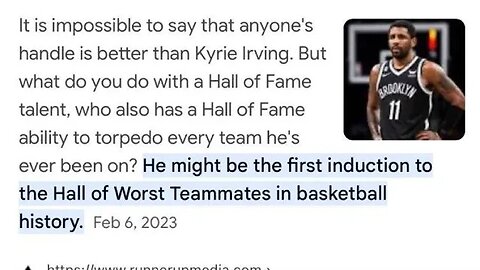 NBA MEDIA REPORT SAYS KYRIE IN HALL OF WORSE TEAMMATES SMH....TREAT HIM LIKE KOBE