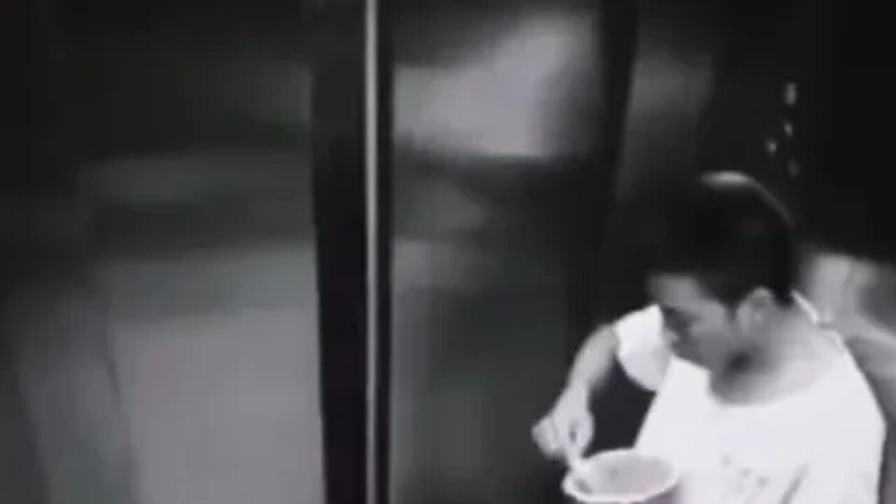 Eating watermelon in elevator