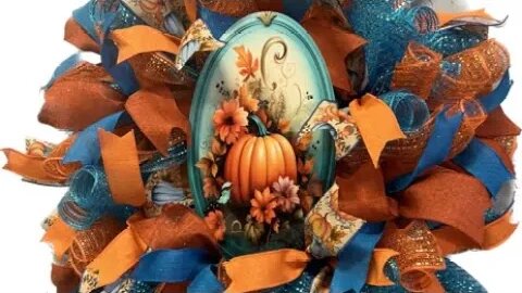 Orange and Teal Fall Deco Mesh Wreath |Hard Working Mom |How to