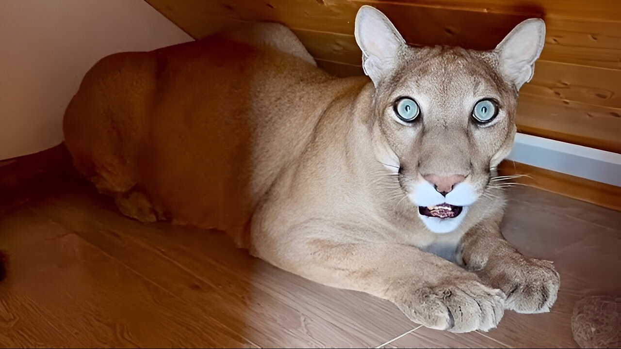 Unexpected reaction of puma Messi to the doctors' arrival. The cat laid down on the floor and hid!