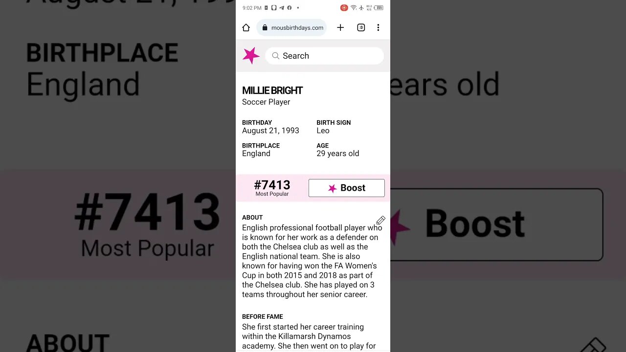 HAPPY 29 BIRTHDAY MILLIE BRIGHT Soccer Player