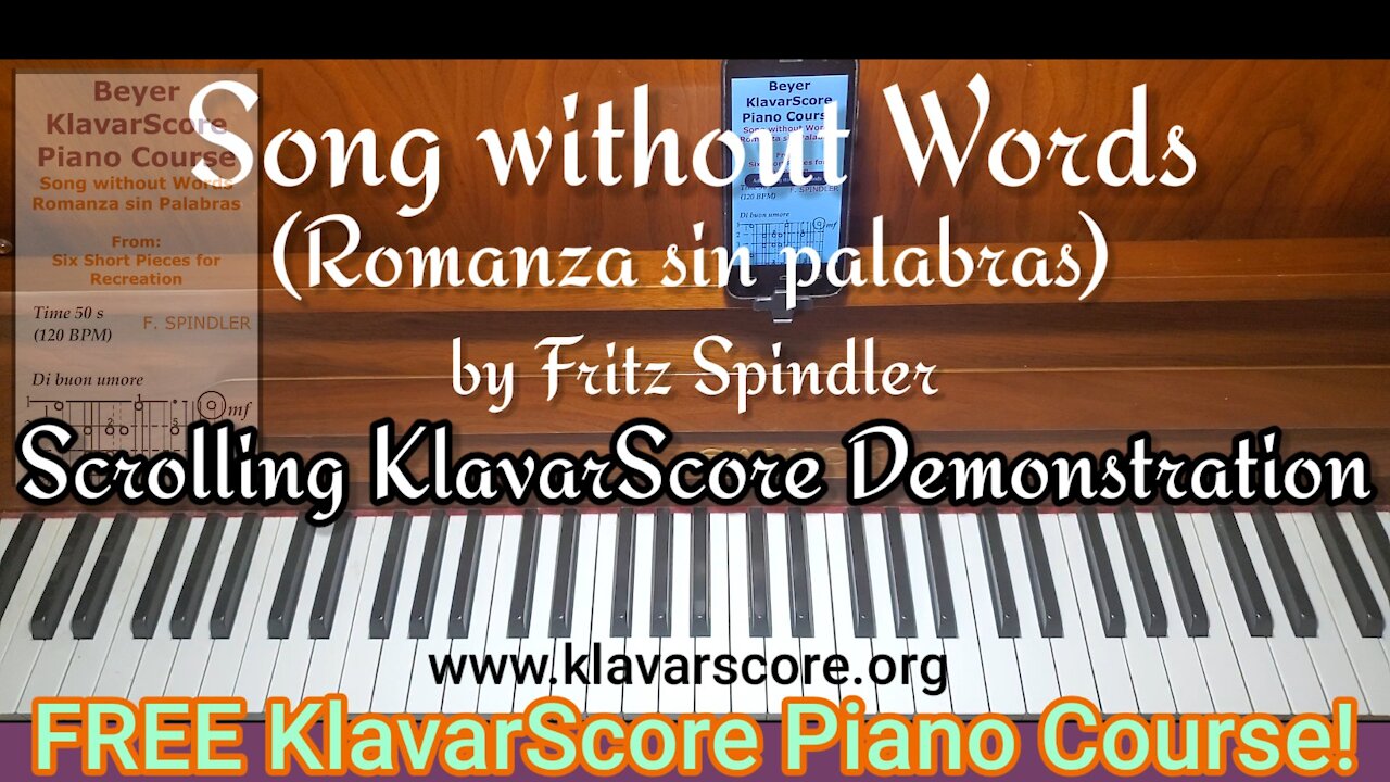 Romanza sin Palabras (Song without Words) by Fritz Spindler, Scrolling KlavarScore Sheet Music