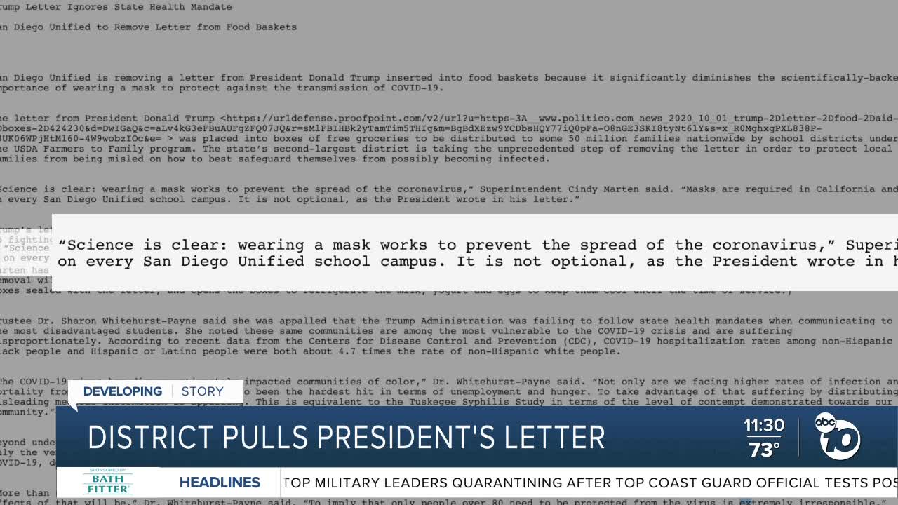 SD Unified pulls President Trump letter from school food boxes