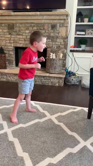 Little boy with progressive cerebellar atrophy takes his first independent steps
