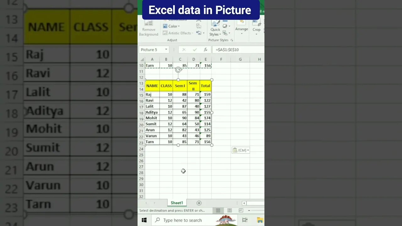 Excel data in picture #ytshorts #computer #excel #computer_tricks