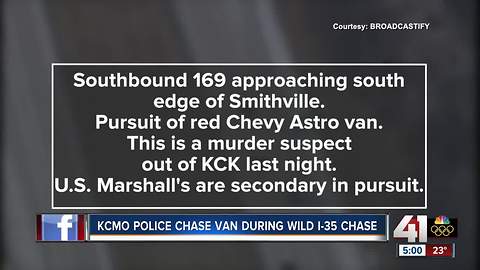 KCMO police chase murder suspect in wild I-35 pursuit