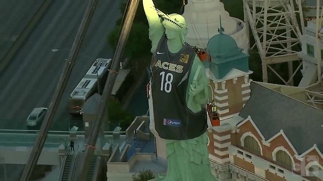 New York-New York's Lady Liberty wears Las Vegas Aces jersey