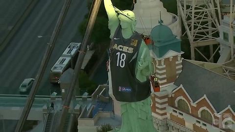 New York-New York's Lady Liberty wears Las Vegas Aces jersey