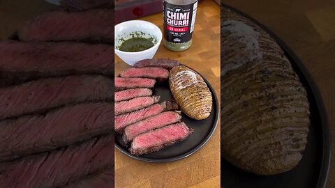 Grilled steak and hassle back potatoes