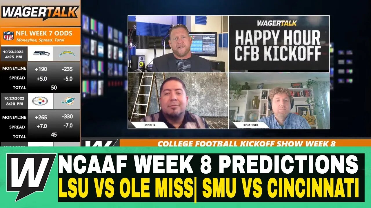 Happy Hour CFB Kickoff Show | NCAAF Week 8 Predictions | LSU vs Ole Miss | SMU vs Cincinnati