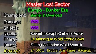 Destiny 2 Master Lost Sector: Bunker E15 12-22-21