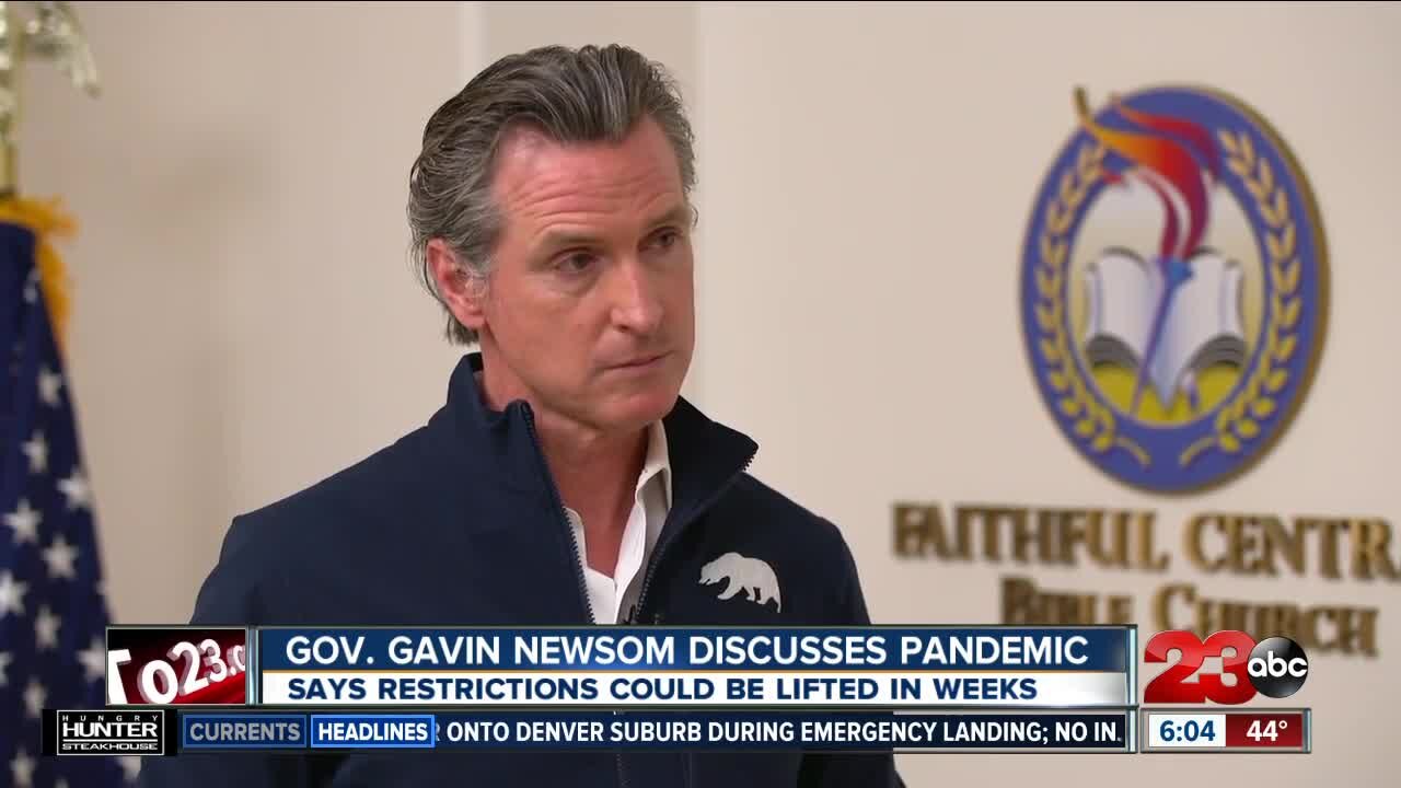 Governor Gavin Newsom dicusses pandemic, says restrictions could be lifted in weeks