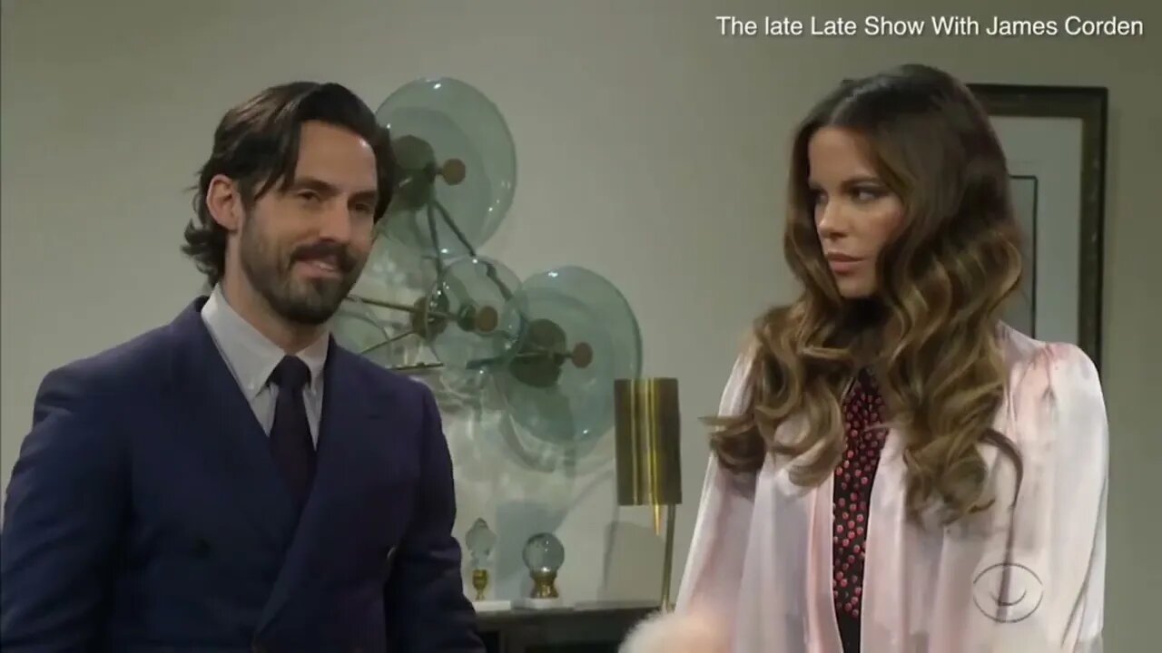 Kate Beckinsale kisses Milo Ventimiglia in James Corden sketch #lateshow