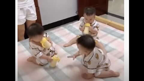 Cut baby funny video THREE cute naughty kids