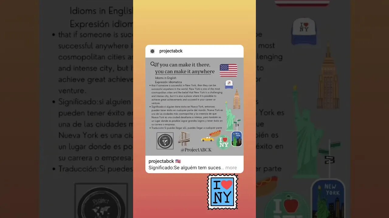 🇺🇸 Idioms in English/Expresión en Ingles -If you can make it there, you can make it anywhere