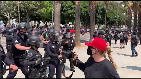 Clashes between ANTIFA communist scumbags and anti-mask protesters in L.A.
