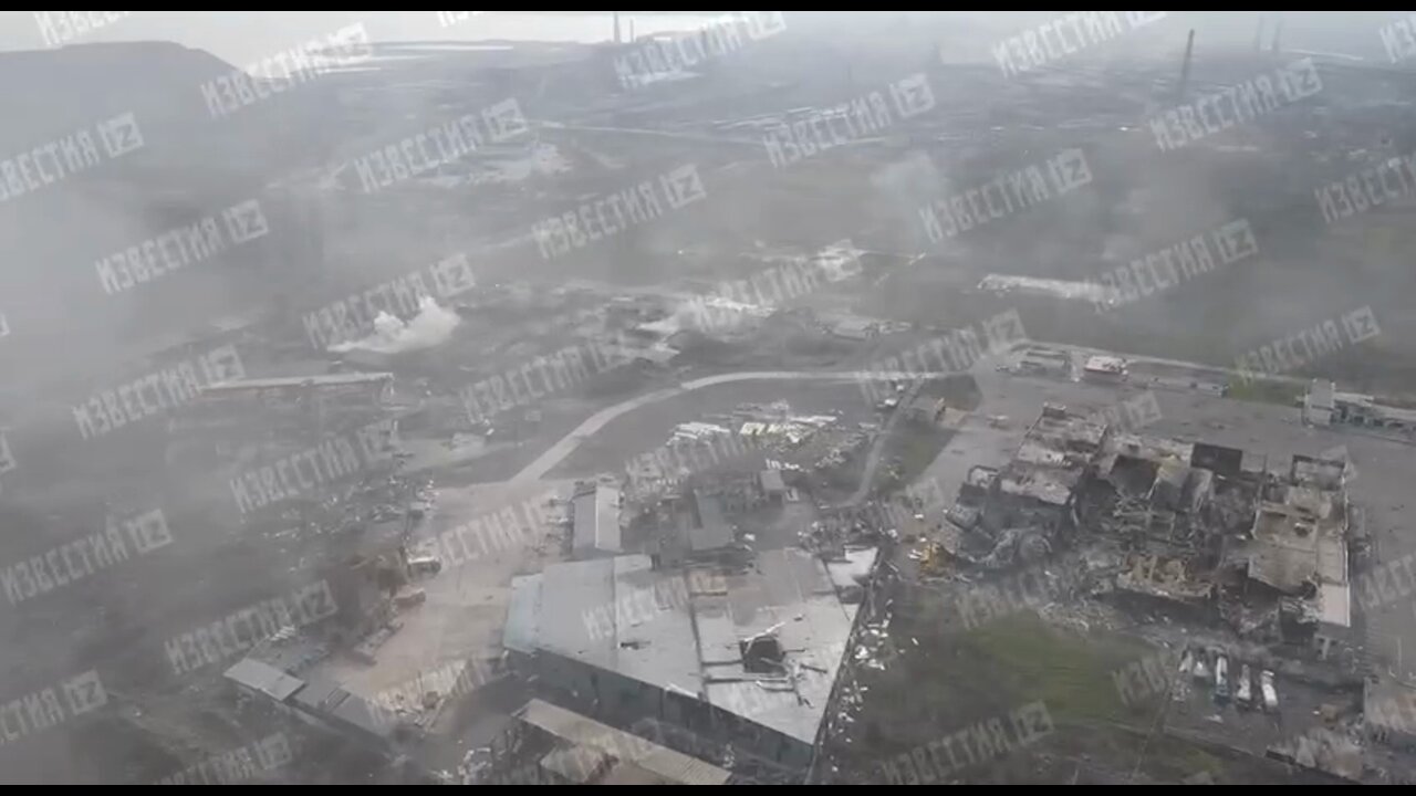 Azovstal industrial zone drone footage after Russian air force attacks