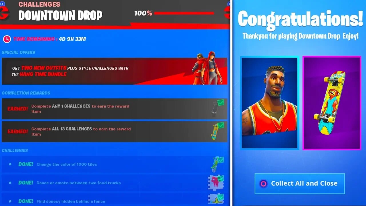 What Happens When You Complete ALL "DOWNTOWN DROP" Challenges In Fortnite! (Free Season 9 Rewards)