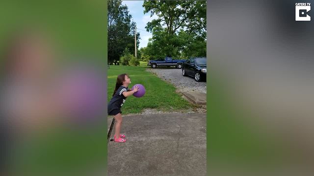 Incredible moment basketball loving girl shouts ‘money’ before landing trick shot on first attempt