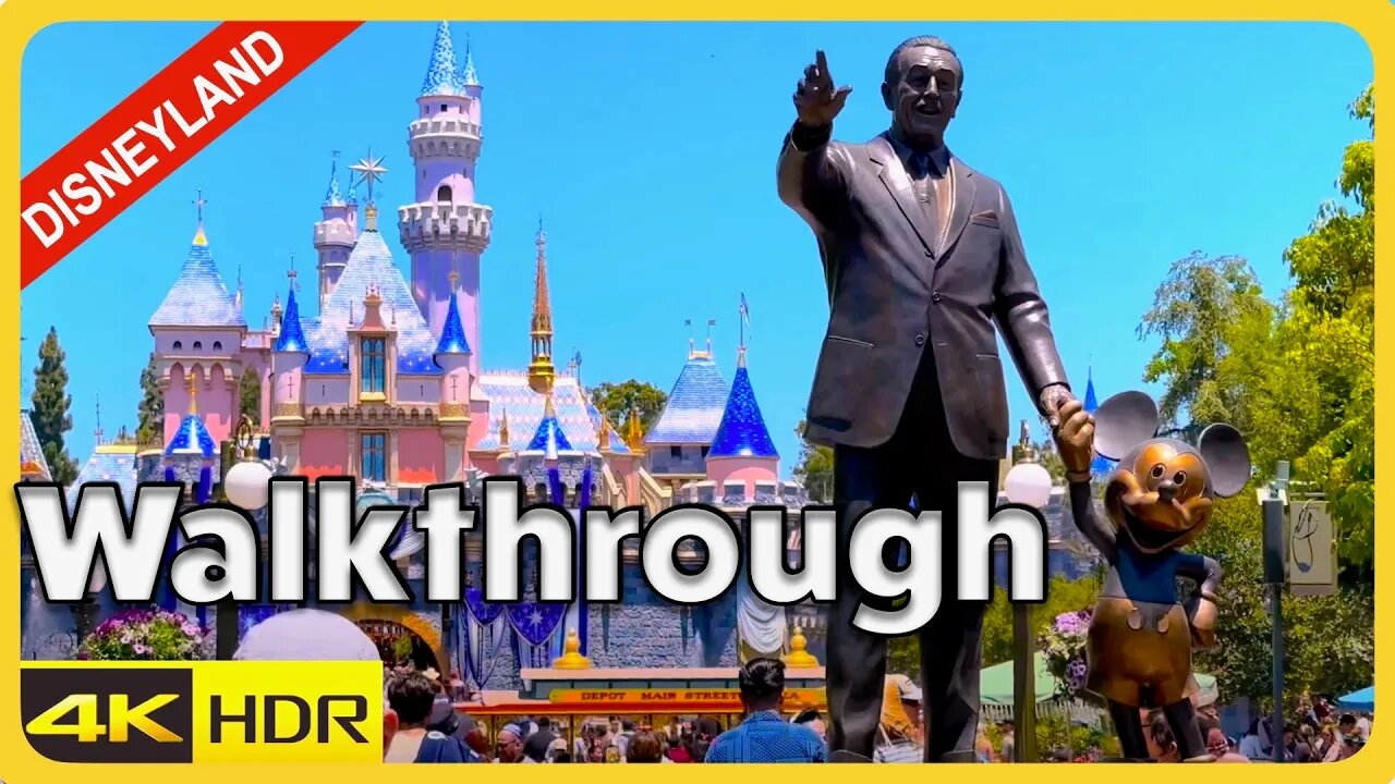 Disneyland Walkthrough 2023 with Train Ride in Summer 4K HDR #disney #disneyland #vacation