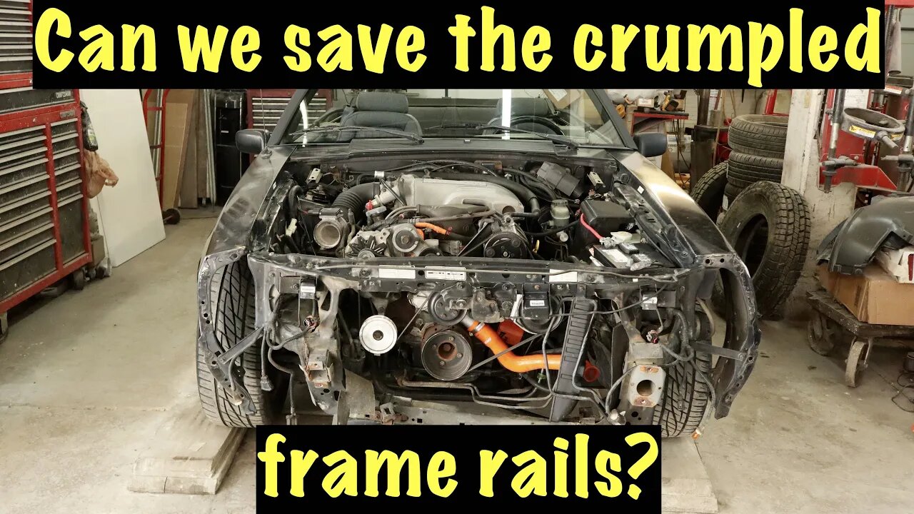 Attempting to save the frame rails from our wrecked fox body Mustang GT