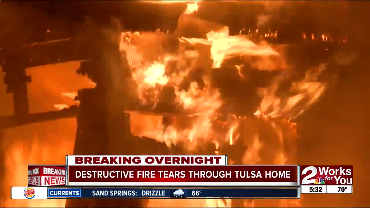 Destructive fire tears through Tulsa home