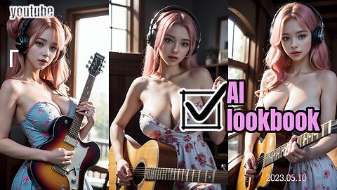 AI 4K Play the guitar ギターを弾く #aiart #lookbook #beauty